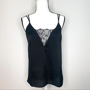 Le Lis Black silky lace tank top cami size med